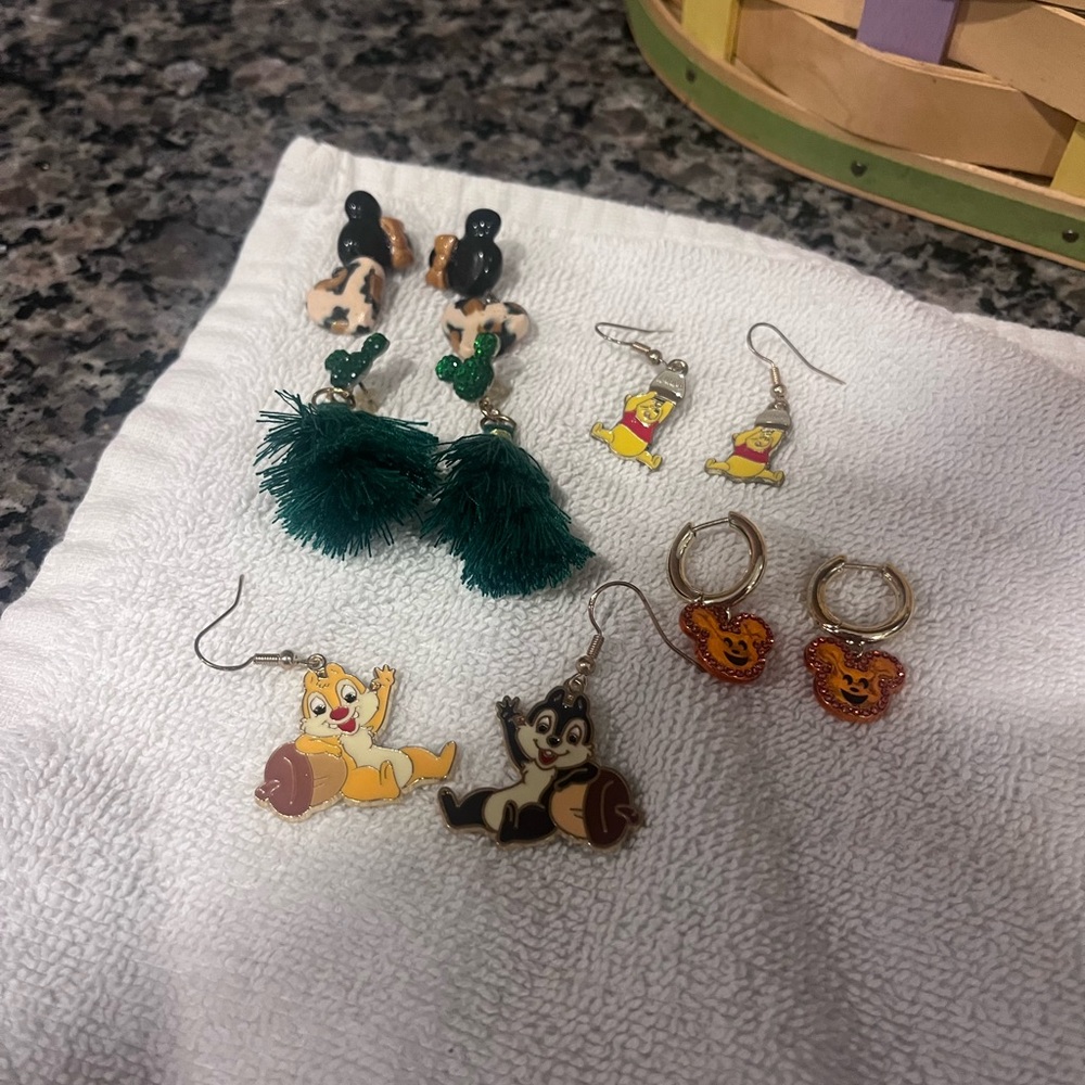 Disney Character Earrings Set - Green, Yellow, Brown, Black